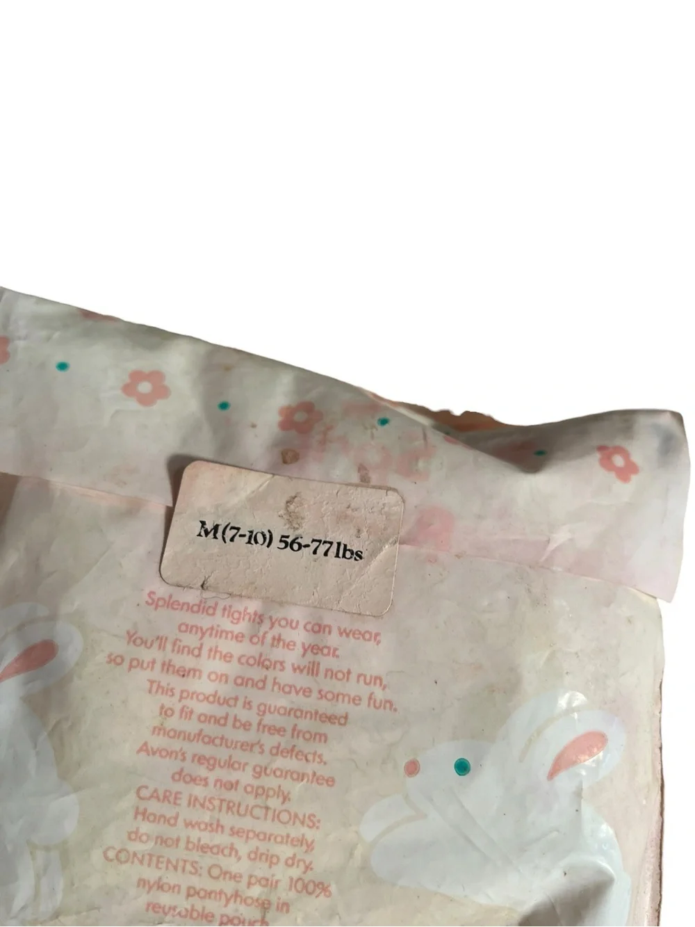Vintage Girls Size‎ Medium/ Large Springtime Bunny Tights White Pink Floral